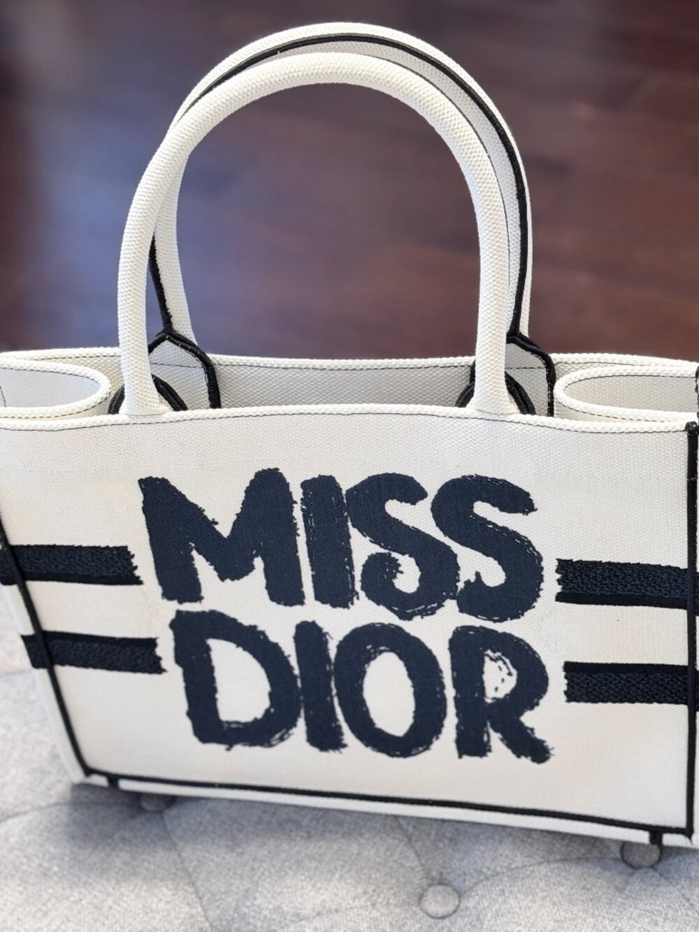 Christian Dior MISS DIOR canvas tote bag in white and navy blue